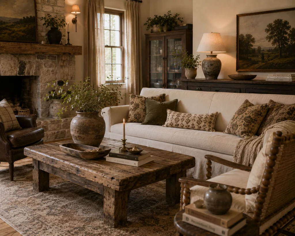 15 Farmhouse Living Room Tips for a Warm, Collected Home 4 Tip 3 Mix polished pieces with imperfect ones