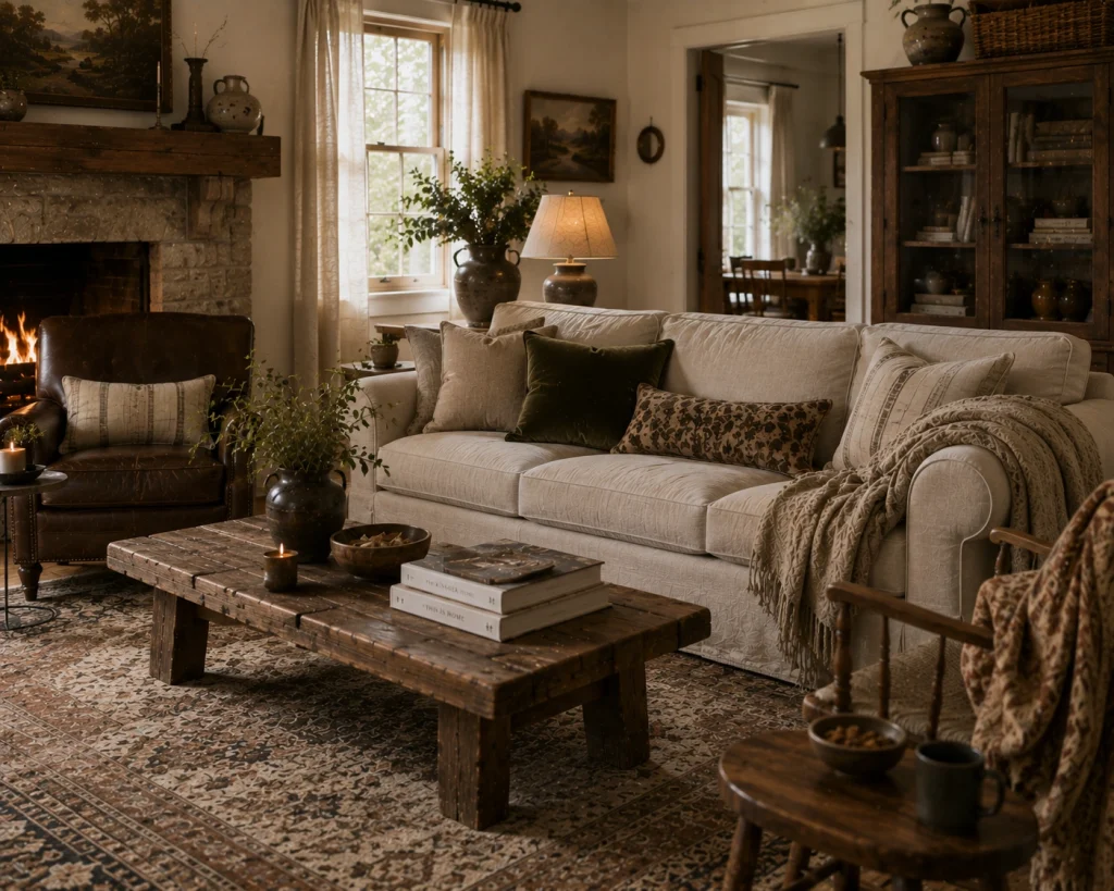 15 Farmhouse Living Room Tips for a Warm, Collected Home 8 Tip 8 Mix linen, wool, cotton, and leather