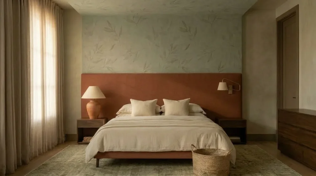 13 terracotta and sage bedroom tips for a Warm, Earthy Retreat 5 Try sage walls with a terracotta focal point