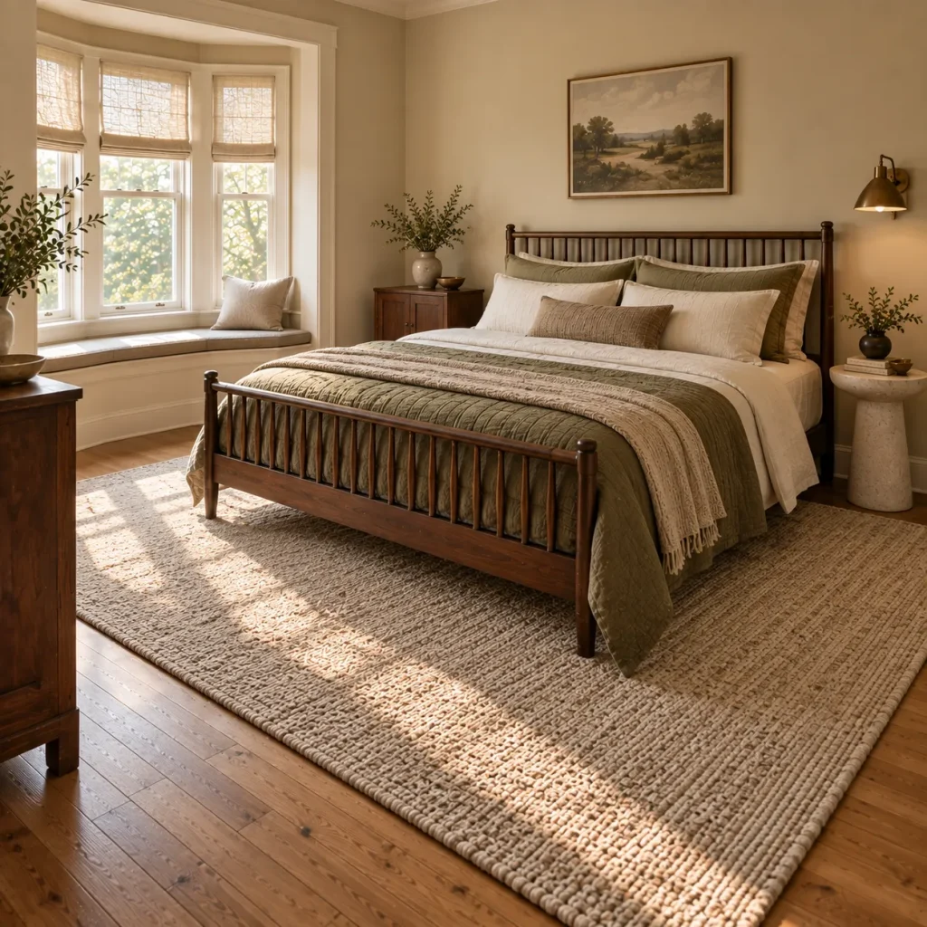 10 Minimalist Bedroom Tips for a Calm, Warm, Uncluttered Space 9 Use One Generous Rug Rather Than Several Small Ones