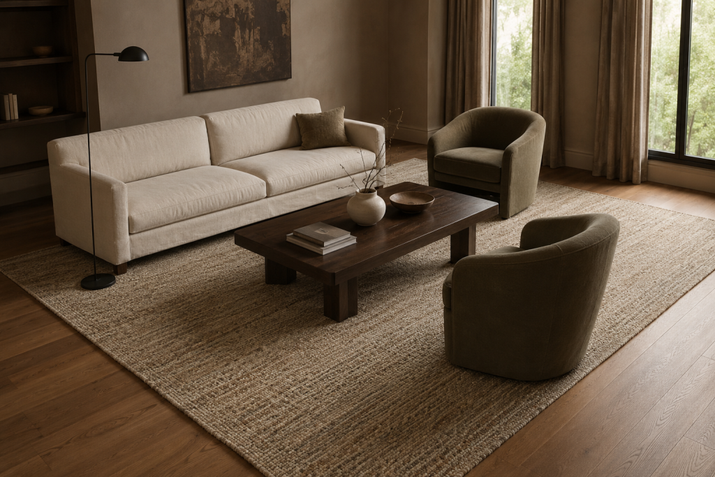 25 Apartment Aesthetic Ideas That Make Any Space Look More Expensive—Without Trying Too Hard 6 Use One Large Rug
