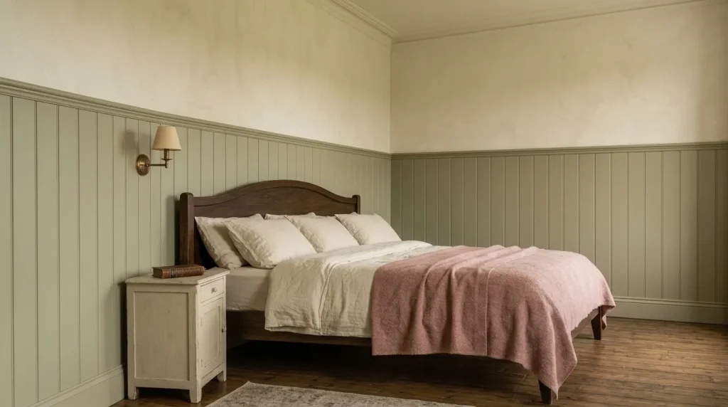 12 Ideas for a Sage Green Farmhouse Bedroom That Feels Warm and Collected 3 Use Sage on Architectural Paneling