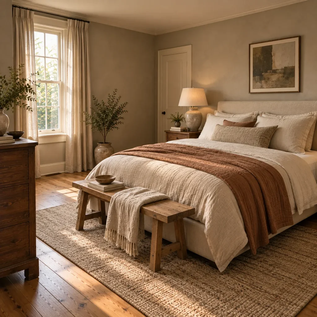 10 Minimalist Bedroom Tips for a Calm, Warm, Uncluttered Space 2 Use Warm Neutrals Instead of Automatic Bright White
