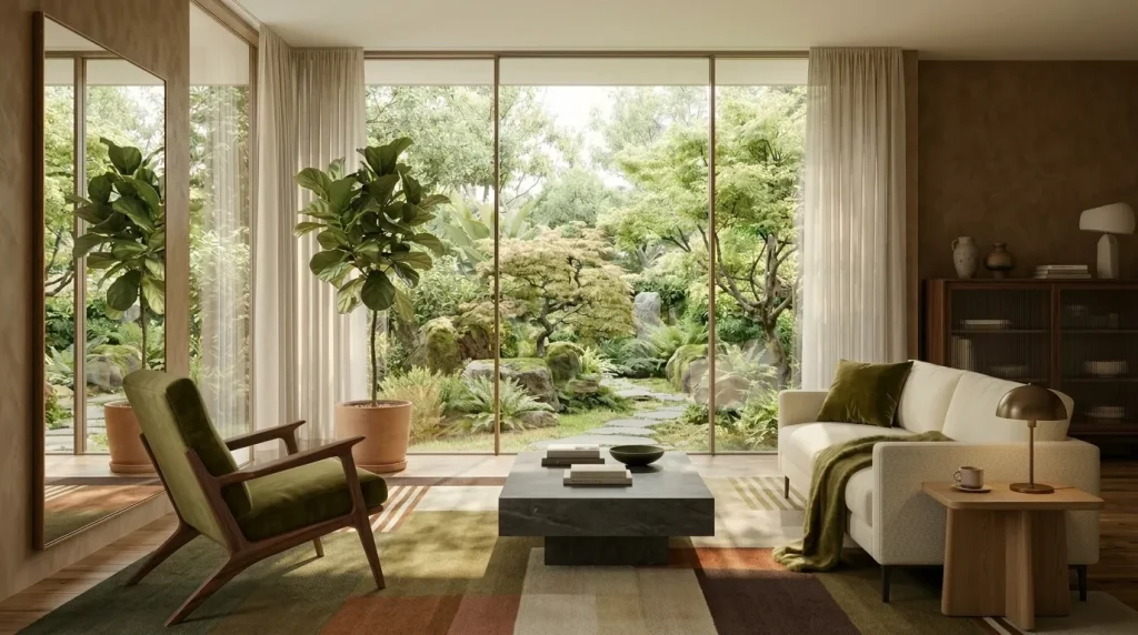 10 Mid Century Modern Living Room Ideas That Feel Fresh in 2026 9 Use a large rug with quieter geometry