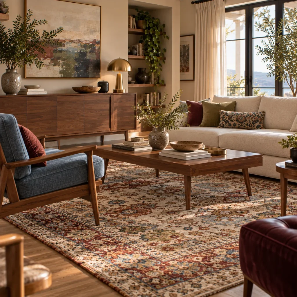 Use a patterned rug as your palette map