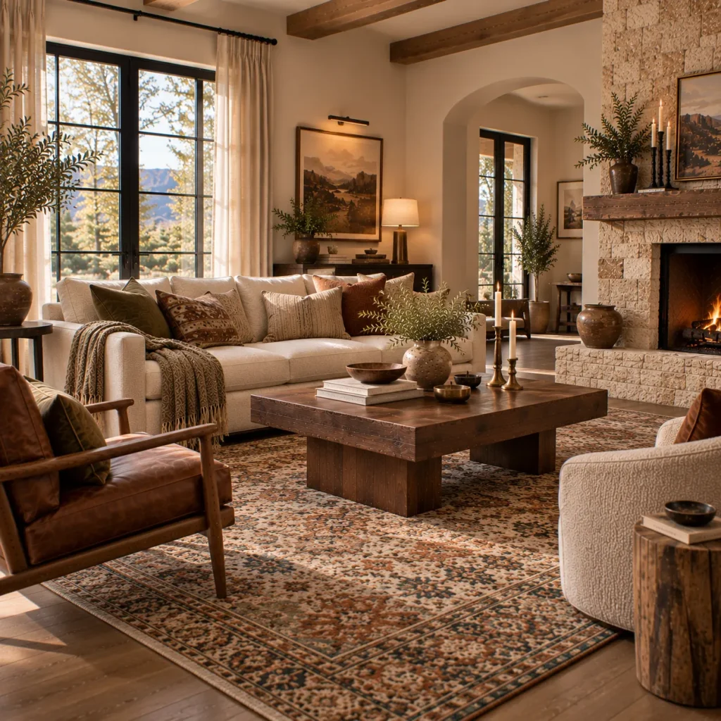 Use a rug large enough to organize the room