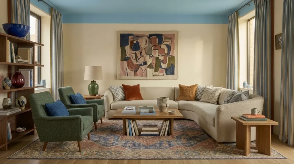 15 Vibrant Living Room Ideas That Use Color With Confidence 12 Use books and ceramics instead of decorative color clutter