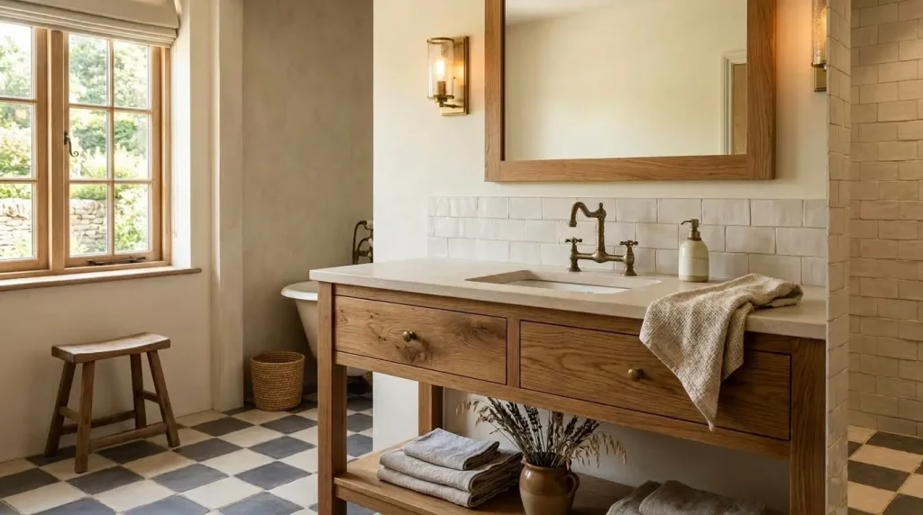 10 rustic farmhouse bathroom designs for Warm Country Charm 4 Use classic tile with controlled pattern