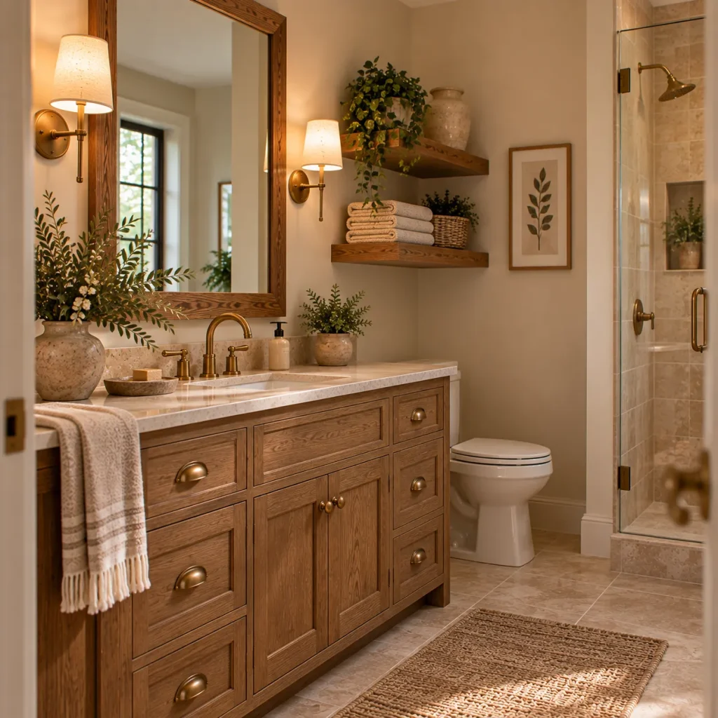10 rustic farmhouse bathroom designs for Warm Country Charm 10 Use closed storage and keep visual clutter hidden