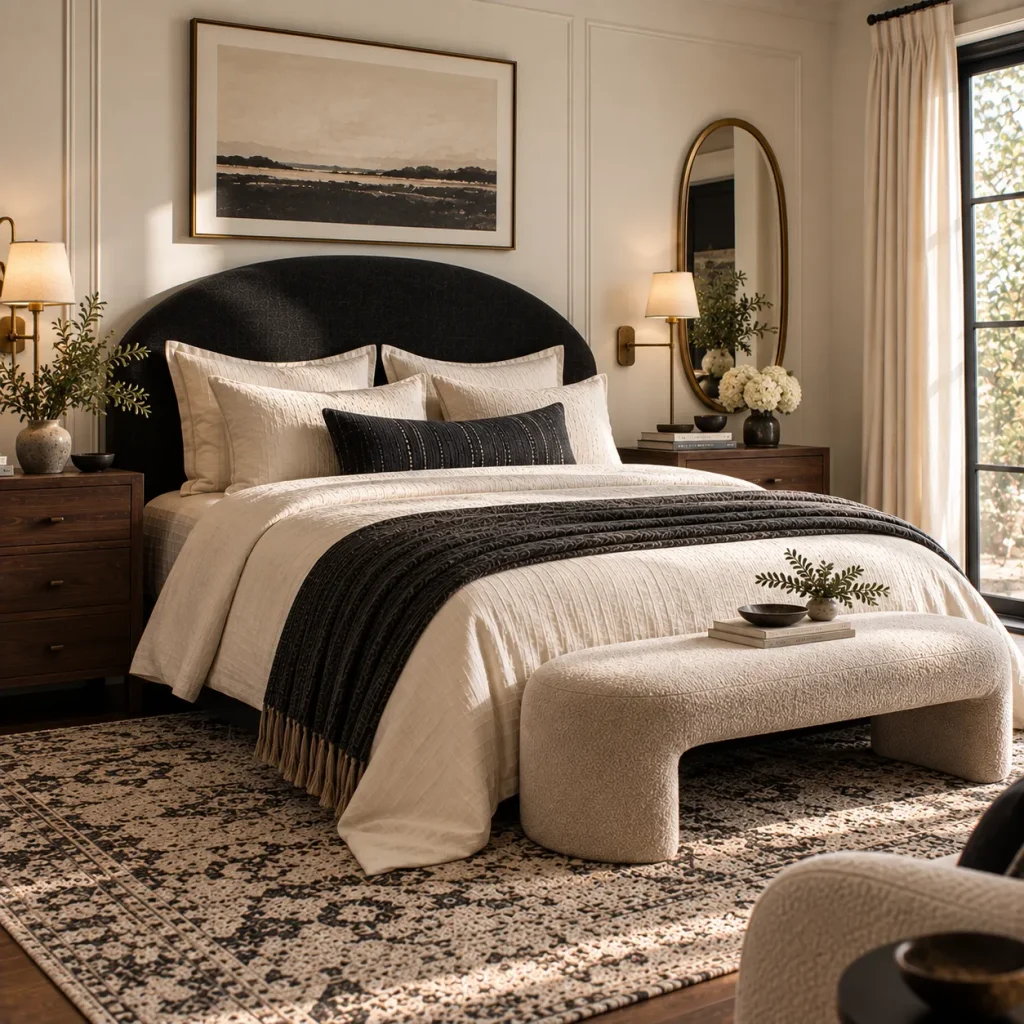 Use curved furniture against graphic color