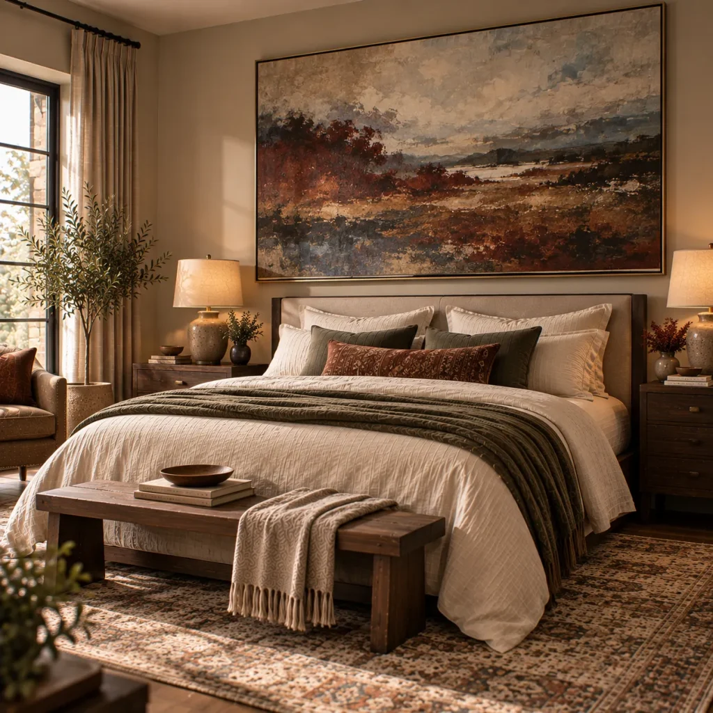 15 bedroom accent wall ideas That Feel Architectural, Not Dated 15 Use one oversized artwork rather than many small frames