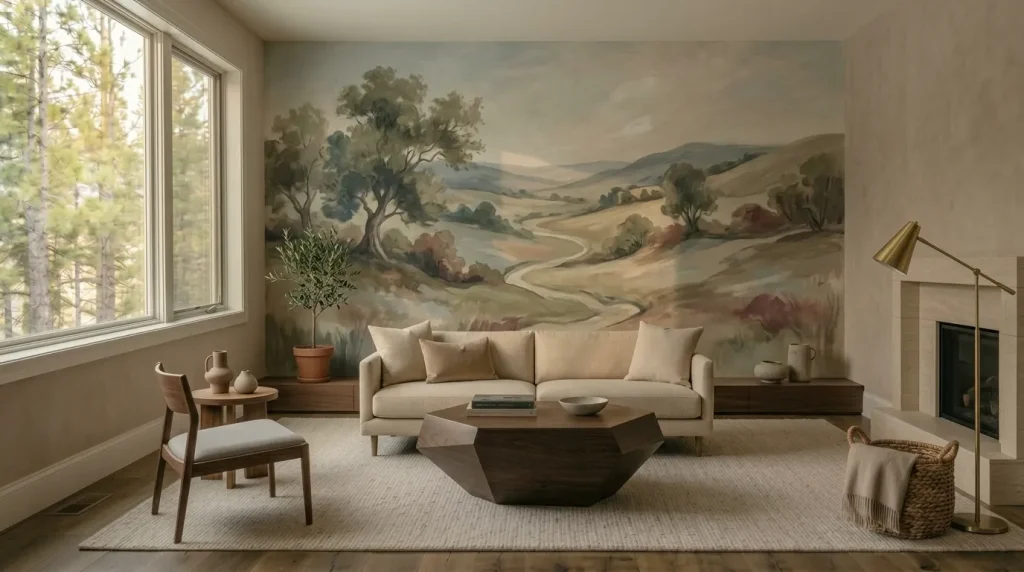 Use one scenic or hand-drawn mural
