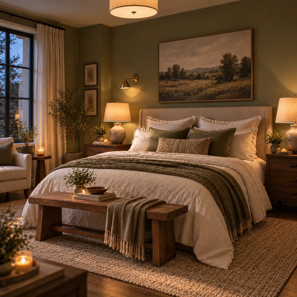 14 sage green and cream bedroom decor tips for a Soft, Layered Retreat 12 Use warm, layered lighting instead of one overhead fixture