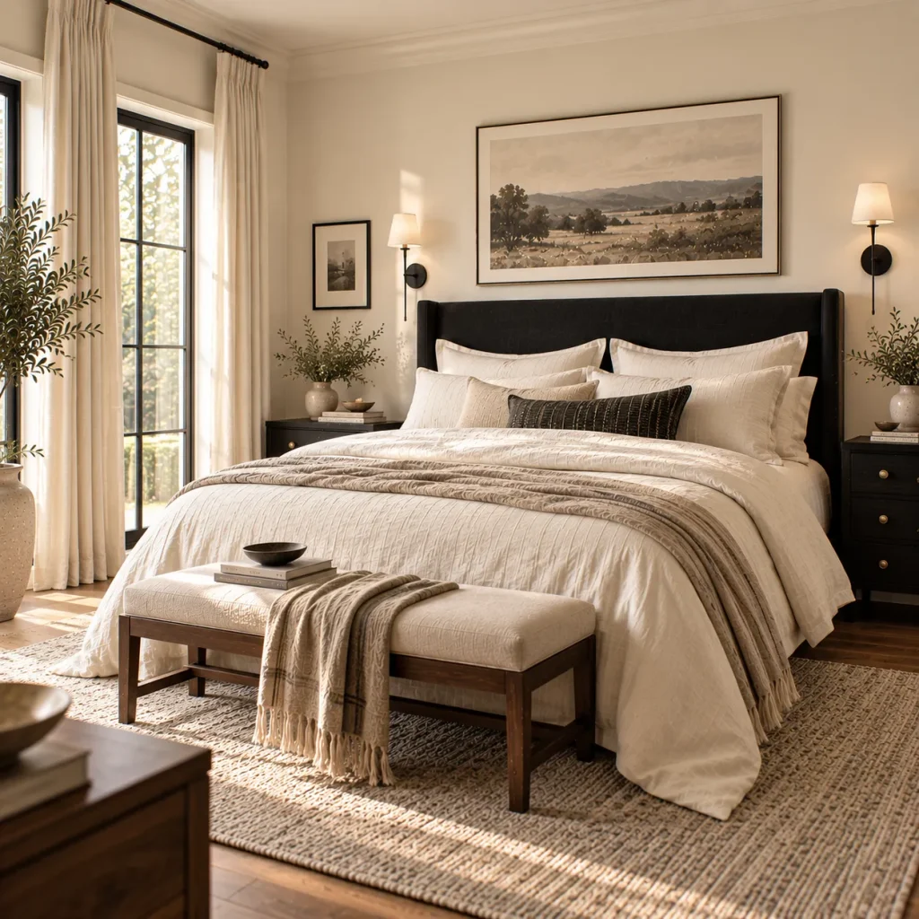 Use warm white as the main color and black as punctuation