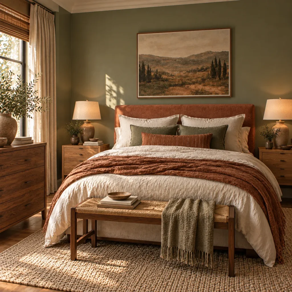 13 terracotta and sage bedroom tips for a Warm, Earthy Retreat 8 Use wood as the bridge