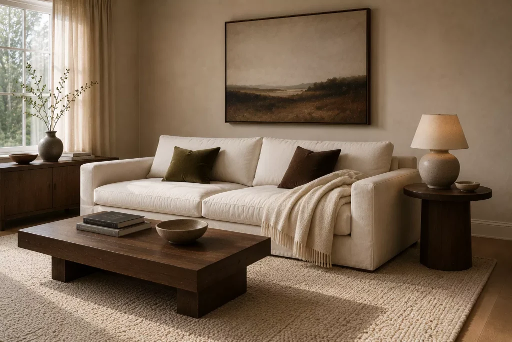 12 Way Add Warmth to a Neutral Living Room Without Losing Its Calm Look 12 add-one-piece-with-a-softer-shape