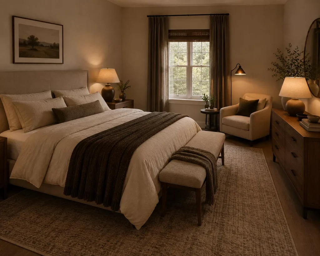 10 cozy bedroom ideas that make your room feel like a luxury retreat, Without the Luxury Price Tag 10 add-one-sitting-or-dressing-moment-if-the-room-has-space