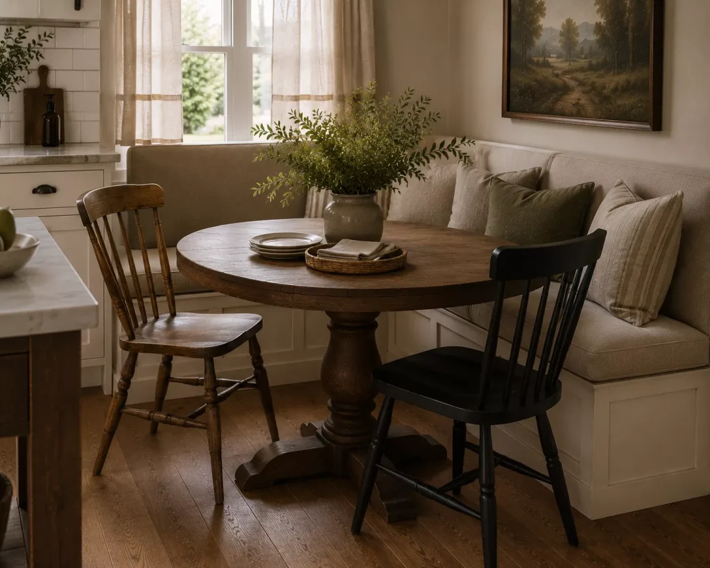 10 farmhouse breakfast nook ideas for Cozy Country Mornings 6 add-one-vintage-chair-rather-than-an-entire-vintage-set