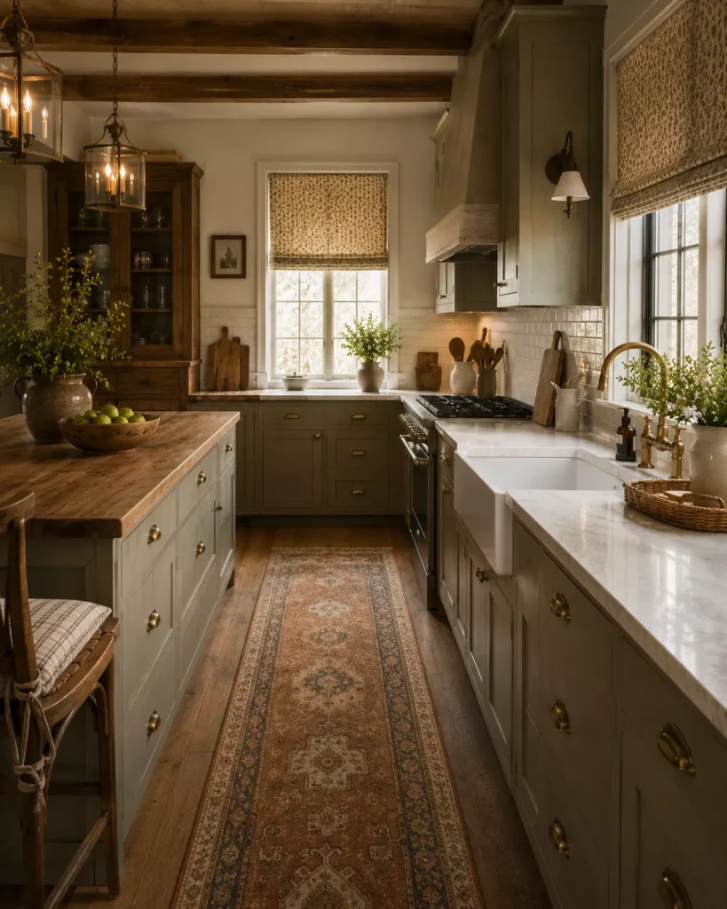 14 rustic farmhouse kitchen ideas for a Warm, Lived-In Home 10 bring-softness-into-the-kitchen-through-textiles