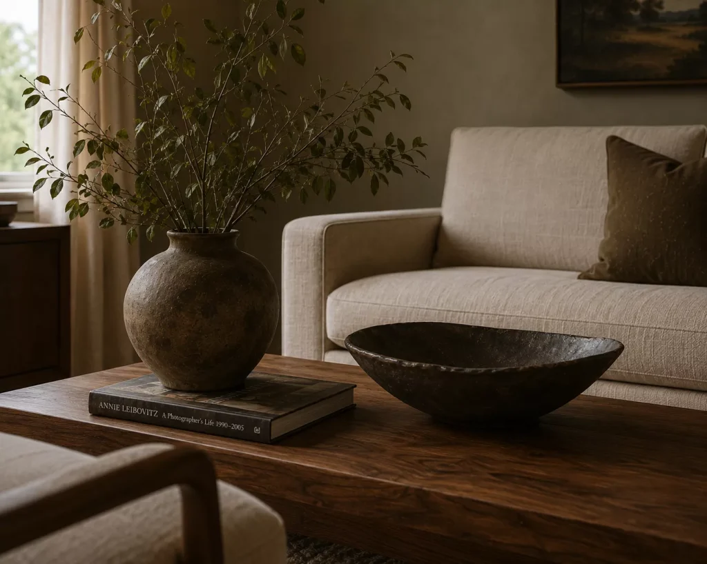 10 Small Living Room Decor Ideas With an Earthy Feel for a Warm, Grounded Space 10 choose-fewer-larger-decorative-objects-over-many-small-ones