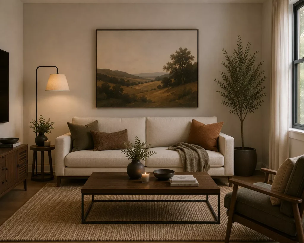 17 small living room ideas that instantly make your space look bigger, Brighter, and Easier to Live In 10 choose-one-large-piece-of-art-instead-of-many-tiny-frames