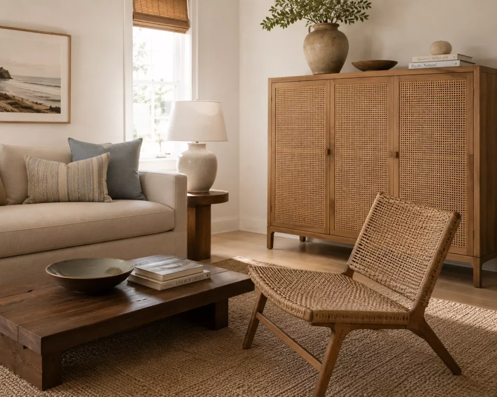 10 modern coastal decor ideas for a Fresh, Relaxed Home 6 choose-one-substantial-woven-piece-and-let-it-stand-out