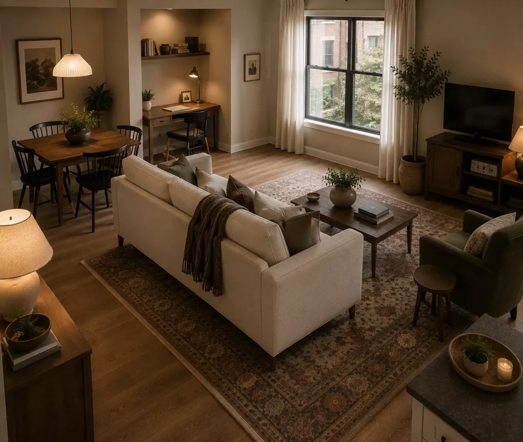 12 Small Living Room Layout Ideas That Make Every Inch Work Harder 9 divide-an-open-plan-room-into-micro-zones