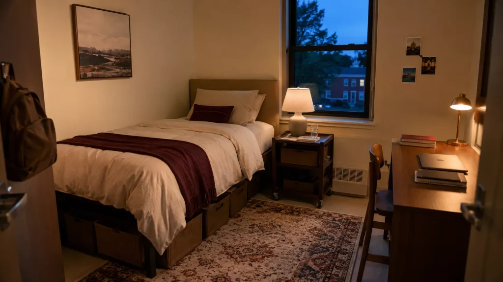 10 luxury dorm room ideas for a Polished, Cozy Space 11 make-the-bed-and-lighting-feel-finished-first