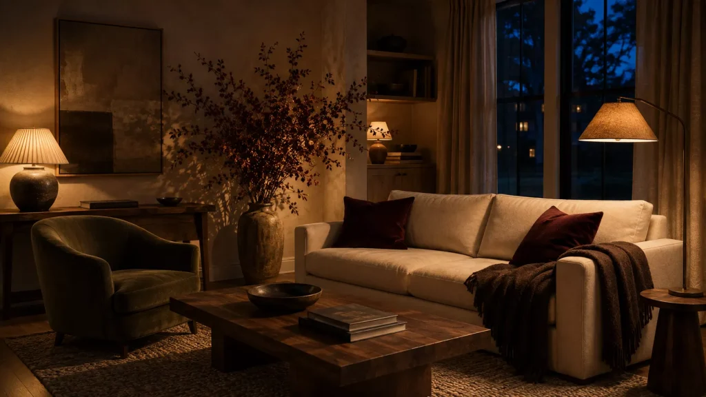 15 fall living room decor ideas for a Warm, Layered Home 6 make-the-lighting-feel-warmer-after-5-pm
