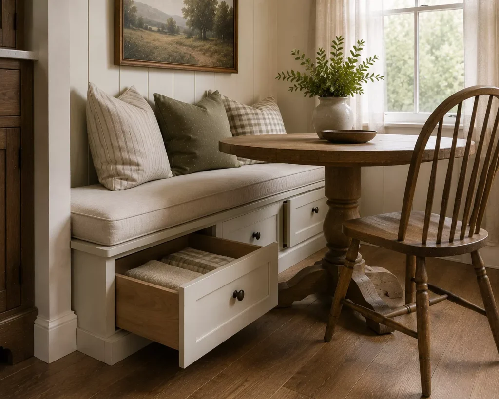 10 farmhouse breakfast nook ideas for Cozy Country Mornings 9 make-the-seating-earn-its-floor-space