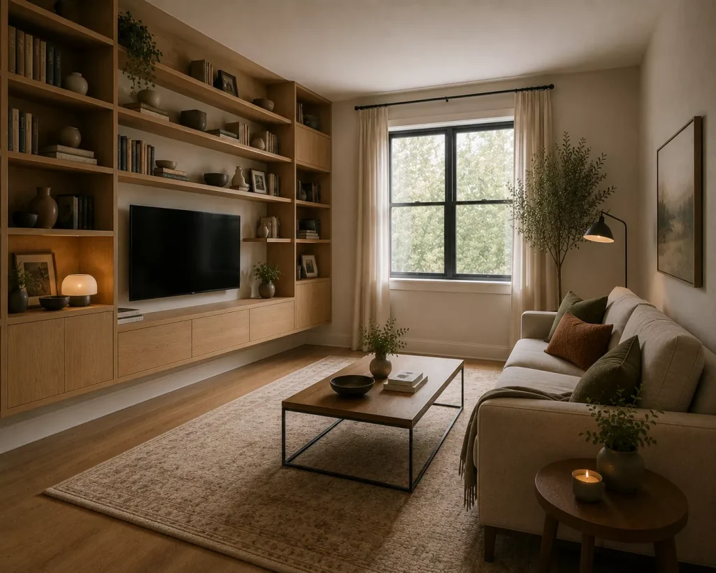 17 small living room ideas that instantly make your space look bigger, Brighter, and Easier to Live In 11 move-storage-upward-instead-of-outward