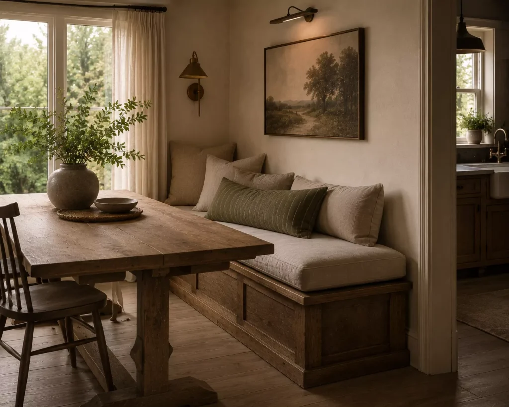 10 farmhouse breakfast nook ideas for Cozy Country Mornings 2 put-a-simple-wood-or-upholstered-bench-against-the-wall