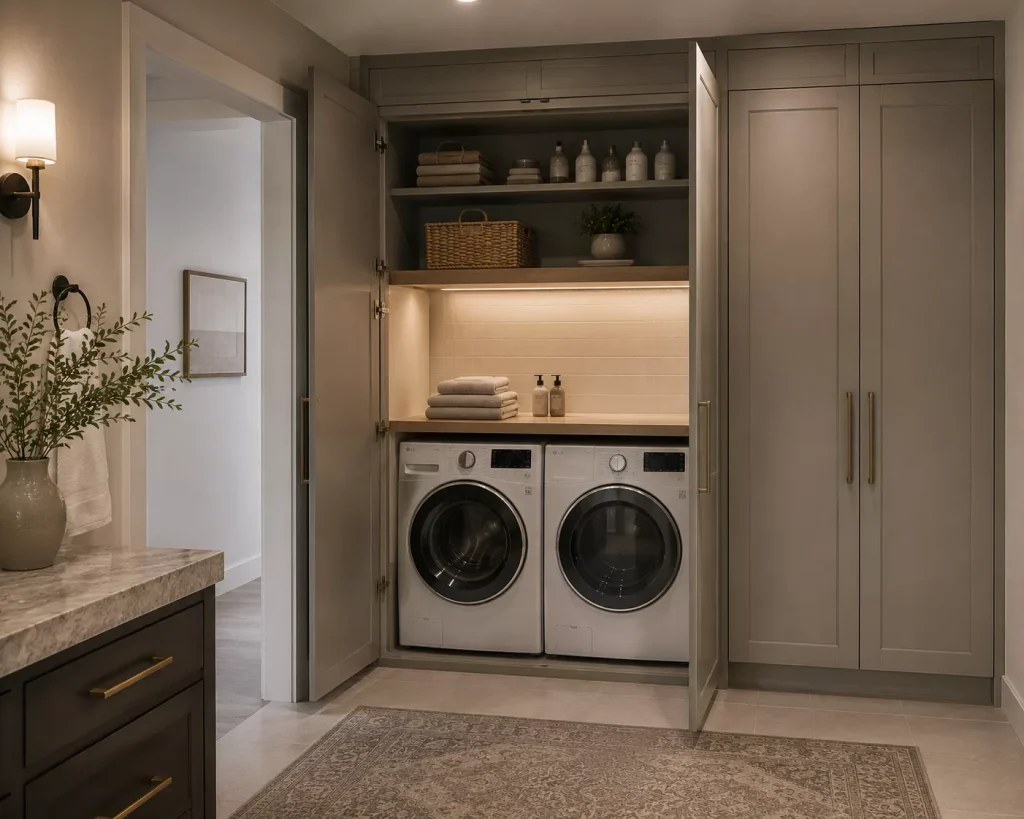 10 Laundry Room Ideas Small Space Homes Can Actually Use 7 put-the-appliances-behind-doors-when-they-share-another-room