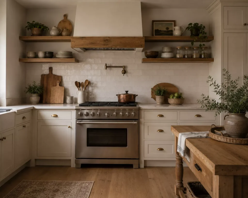 14 rustic farmhouse kitchen ideas for a Warm, Lived-In Home 5 replace-a-few-upper-cabinets-not-necessarily-all-of-them