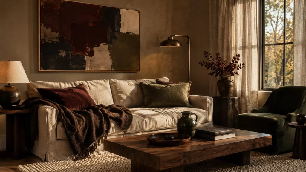 15 fall living room decor ideas for a Warm, Layered Home 2 replace-bright-summer-accents-with-deeper-muddier-color