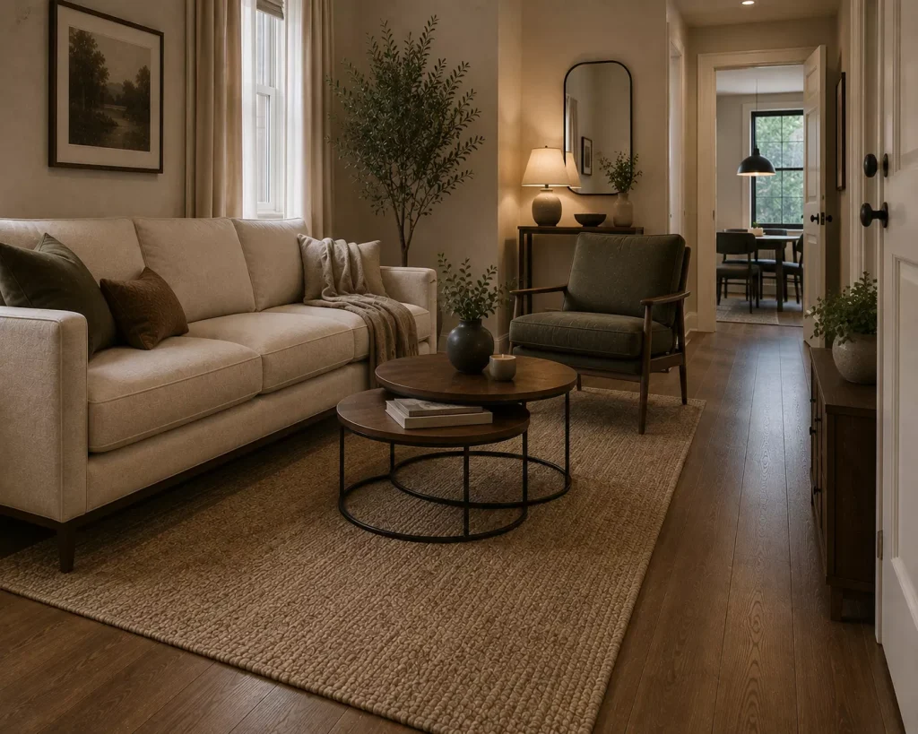 17 small living room ideas that instantly make your space look bigger, Brighter, and Easier to Live In 5 replace-one-bulky-table-with-flexible-pieces
