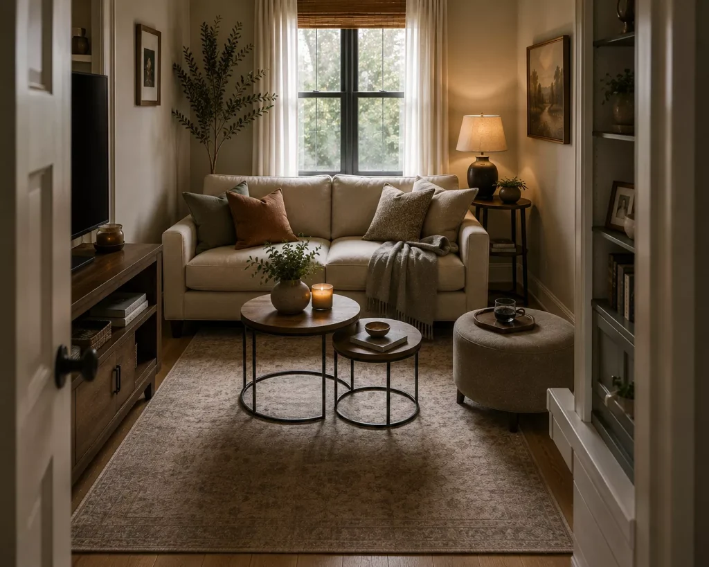 12 Small Living Room Layout Ideas That Make Every Inch Work Harder 11 replace-the-coffee-table-with-flexible-pieces