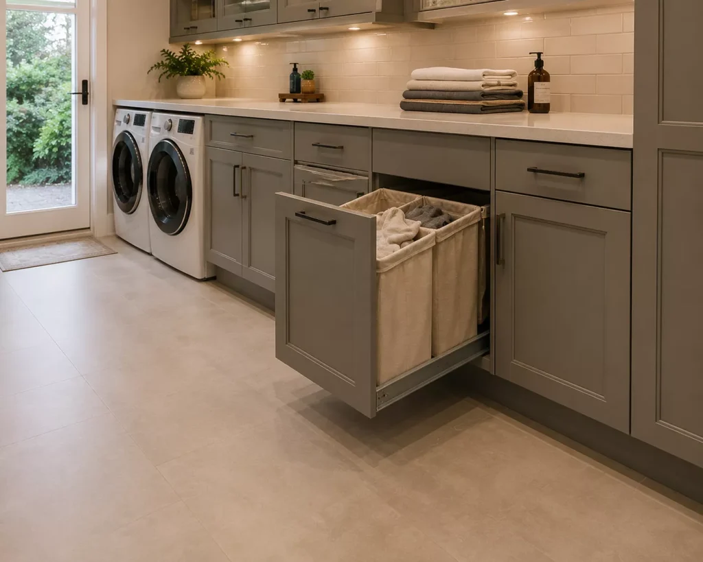 10 Laundry Room Ideas Small Space Homes Can Actually Use 8 reserve-one-lower-bay-for-laundry-hampers