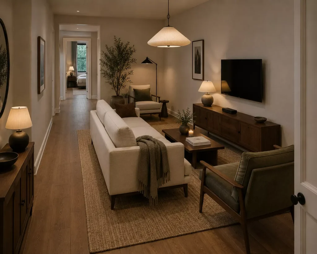 17 small living room ideas that instantly make your space look bigger, Brighter, and Easier to Live In 3 stop-pushing-every-piece-of-furniture-against-the-wall