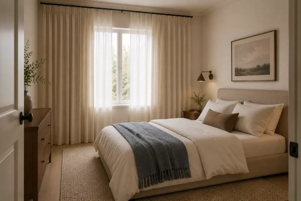 10 Small Bedroom Ideas for Bigger Feel Without Sacrificing Comfort 5 take-the-curtains-all-the-way-up