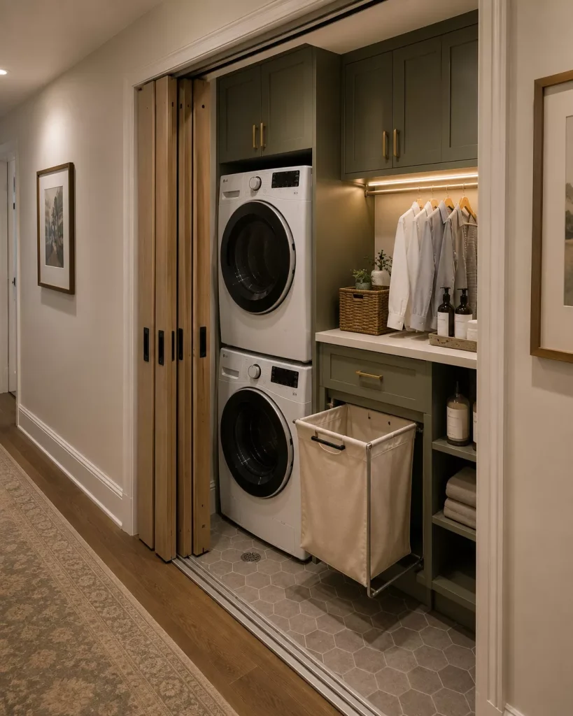 12 Tiny Laundry Room Ideas That Turn a Few Square Feet Into a Hardworking Space 8 treat-the-door-as-part-of-the-floor-plan