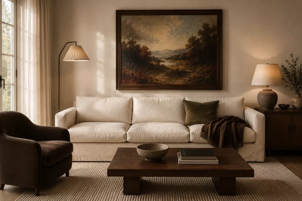 12 Way Add Warmth to a Neutral Living Room Without Losing Its Calm Look 11 use-art-to-introduce-warmth-without-adding-clutter