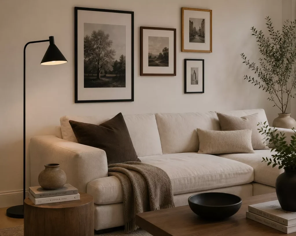 10 Black Accent Living Room Ideas for a More Grounded, Polished Space 3 use-black-lighting-and-frames-as-the-easiest-entry-point