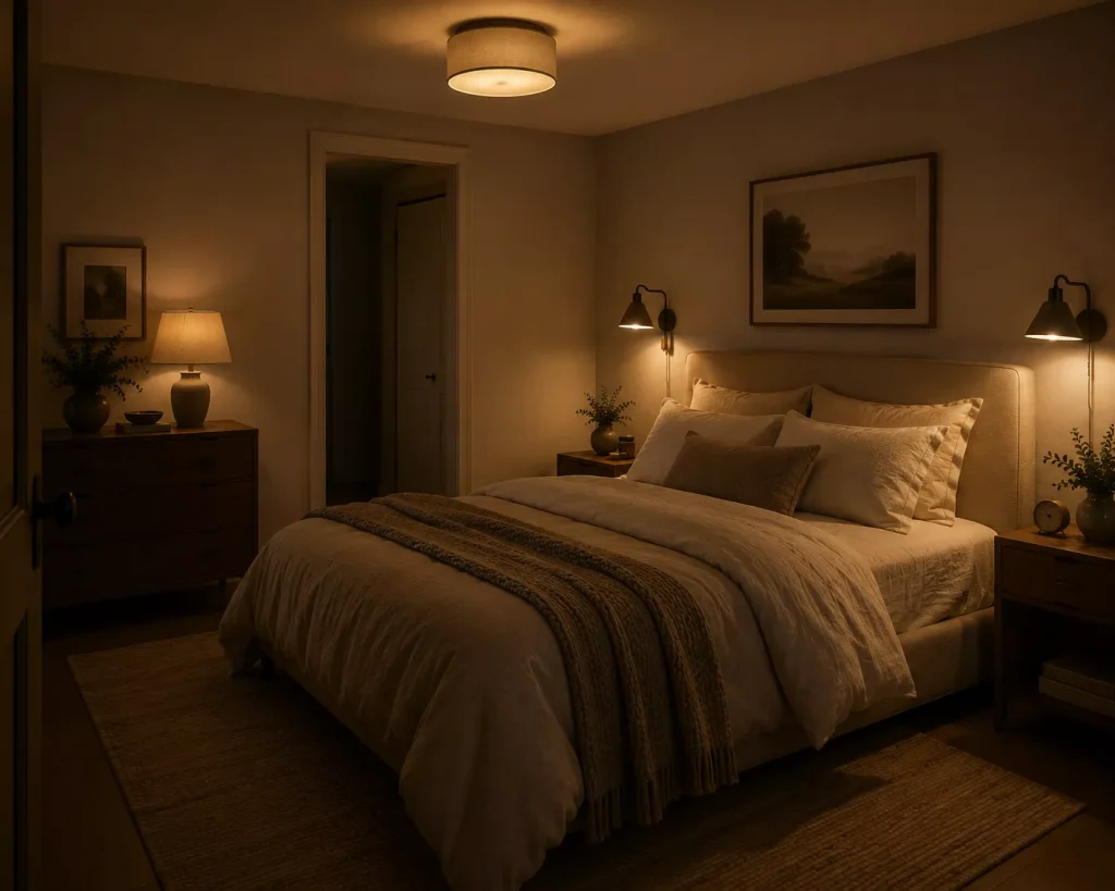 10 cozy bedroom ideas that make your room feel like a luxury retreat, Without the Luxury Price Tag 3 use-warm-layered-lighting-instead-of-one-harsh-ceiling-fixture