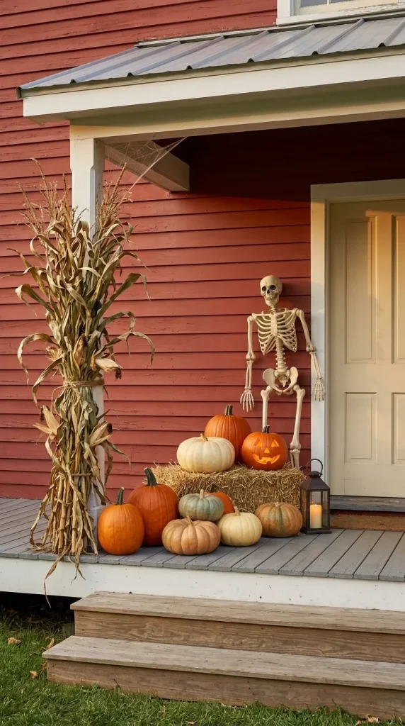 40 Front Porch Halloween Ideas for a Spooky, Stylish and Unforgettable Entrance 25 Add Hay Bales and Cornstalks for the More Traditional Halloween Porches