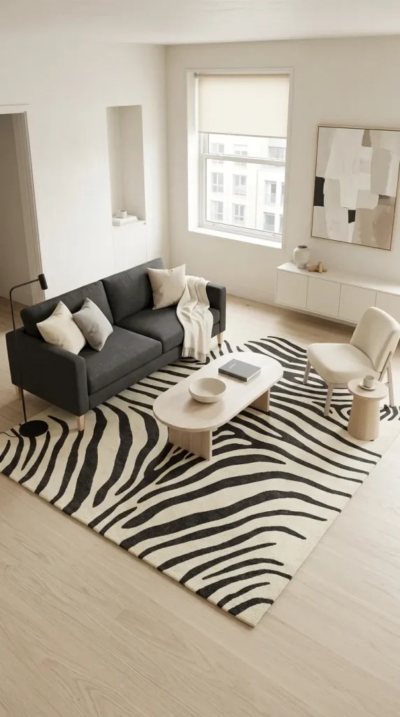 Add Zebra to a Charcoal Sofa for a Strong Modern Look