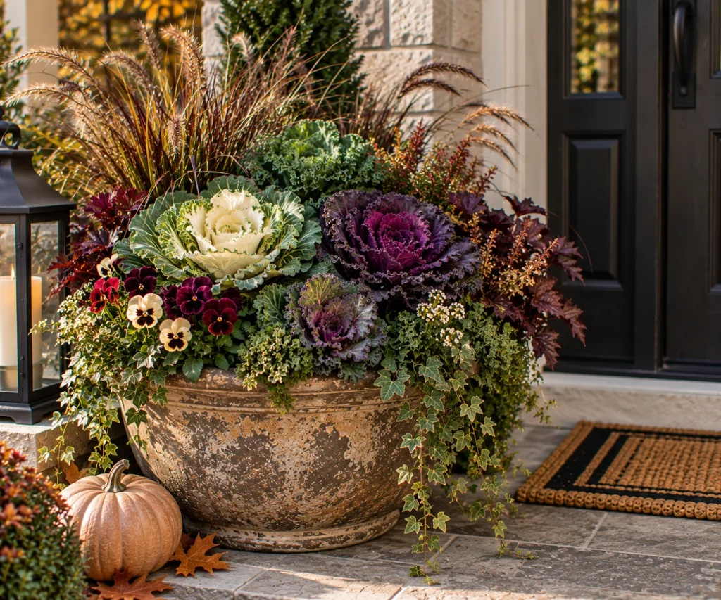 Add ornamental cabbage or kale for substantial