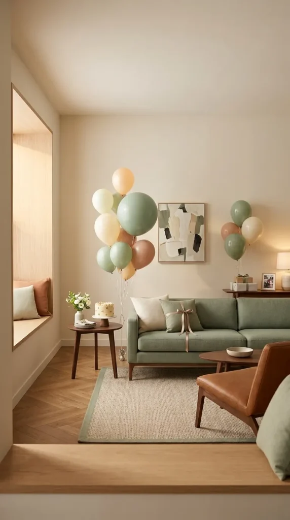 40 Birthday Living Room Decor Ideas for Beautiful At-Home Celebrations 13 Arrange Small Balloon Clusters Beside the Sofa