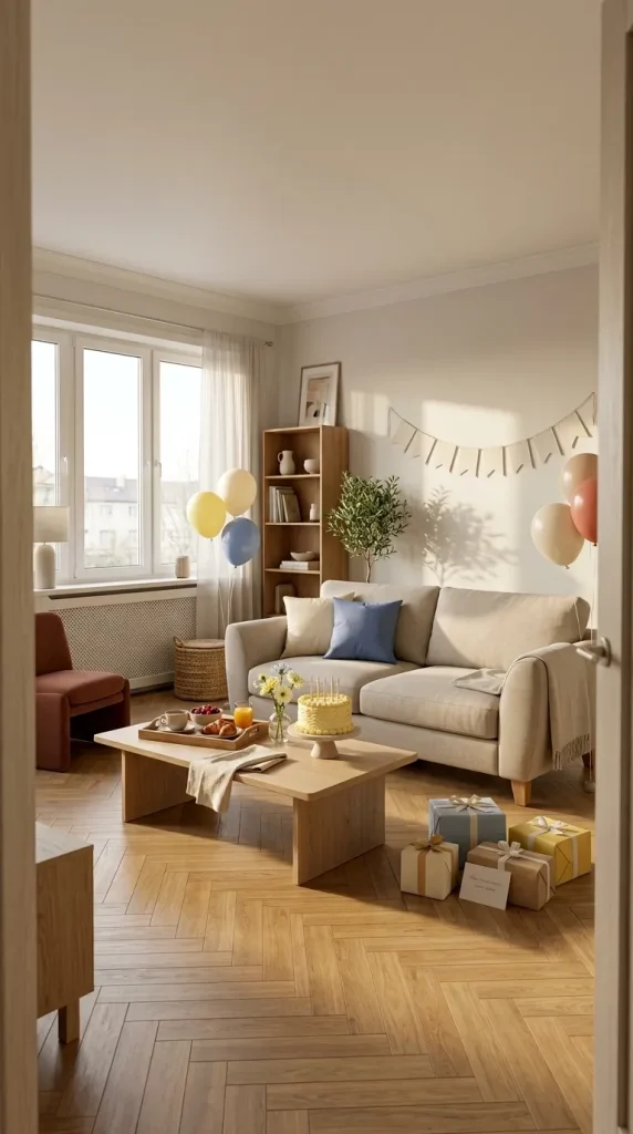 40 Birthday Living Room Decor Ideas for Beautiful At-Home Celebrations 24 Arrange a Cheerful Birthday Morning Surprise