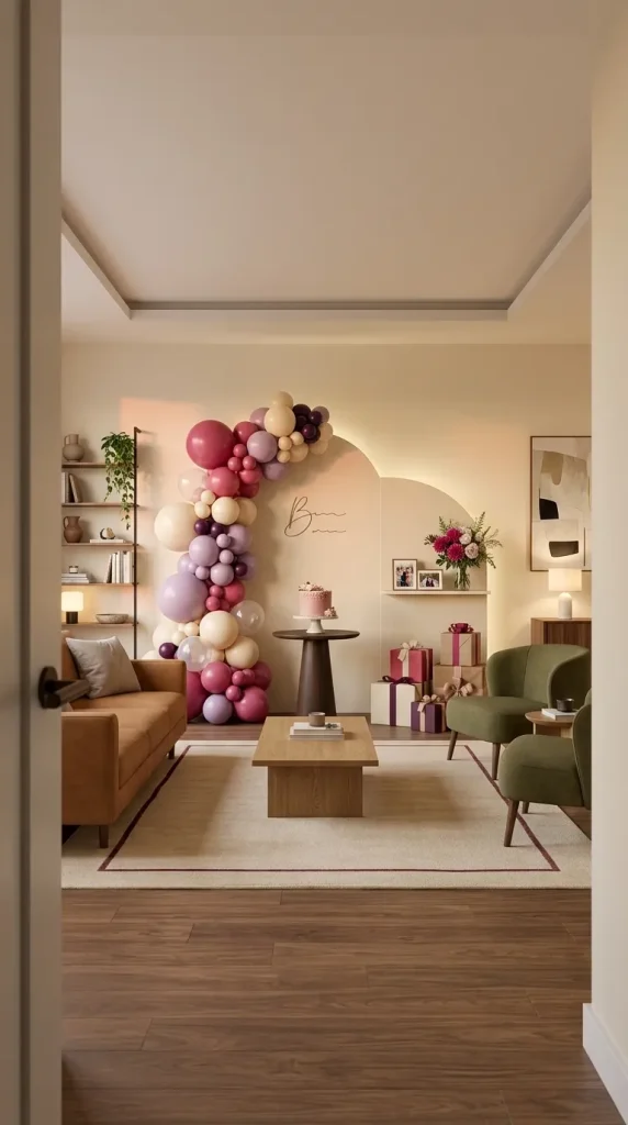 40 Birthday Living Room Decor Ideas for Beautiful At-Home Celebrations 5 Arrange an Entrance-Facing Birthday Surprise